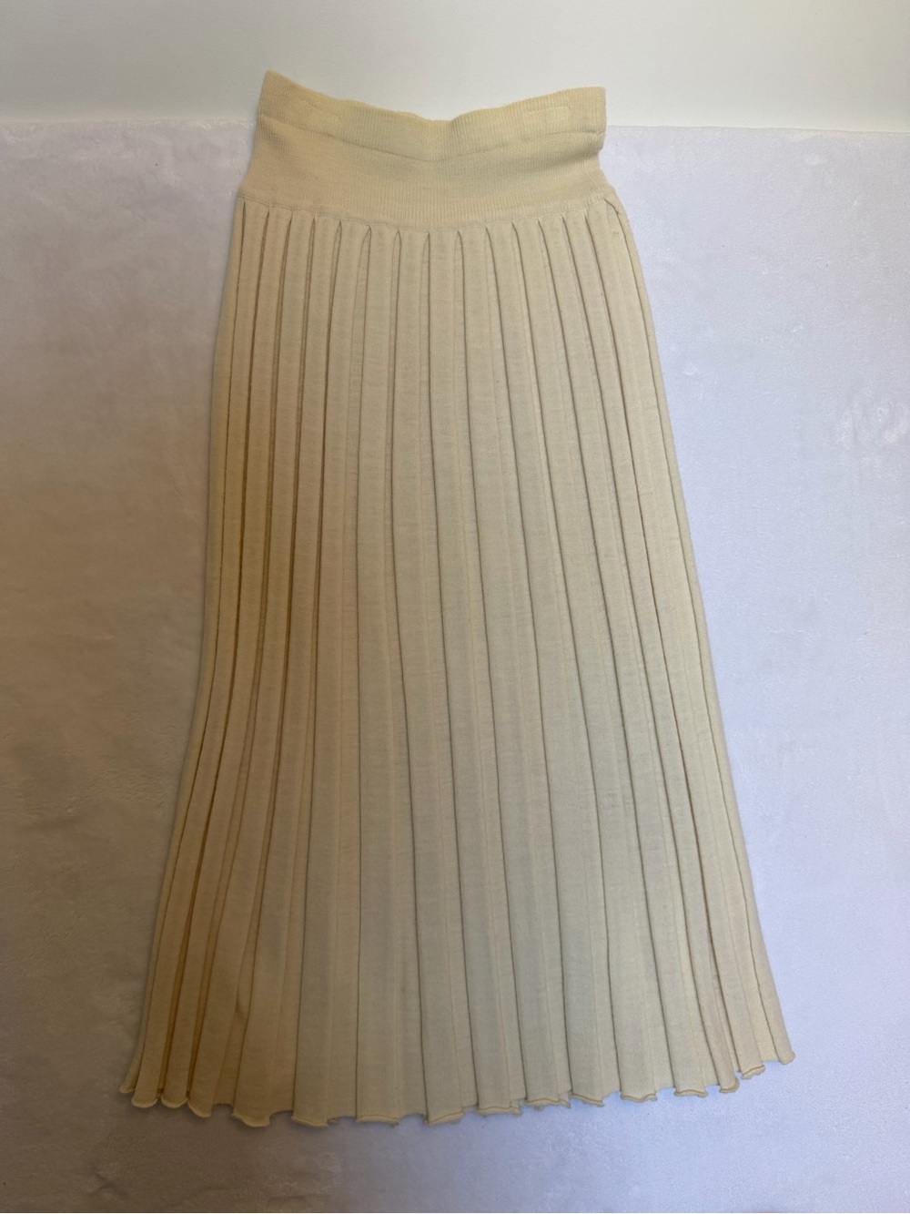 Vintage Liz Claiborne Cream Pleated Knit Maxi Skirt Lambswool Blend Medium